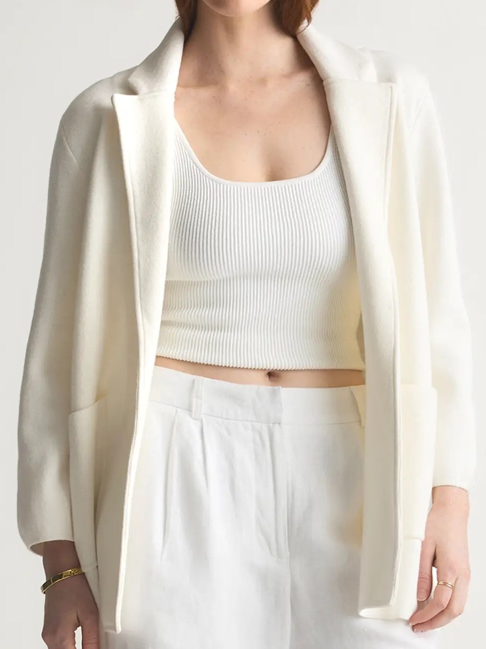 Quince Ivory Open-Front Blazer Jacket pockets relaxed organic cotton small NWT
